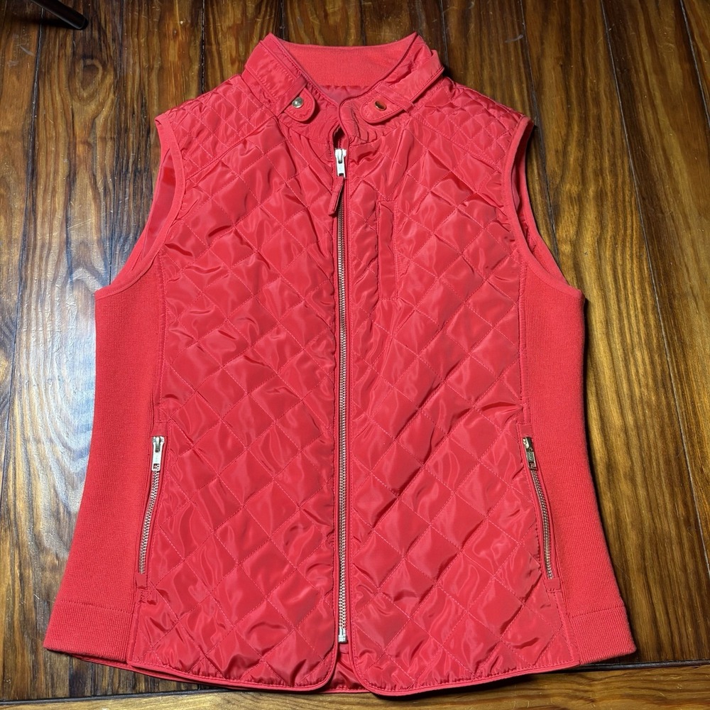 Tyler Boe Vest Red Quilted Knit Full Zip Mock Neck Sz M A3111